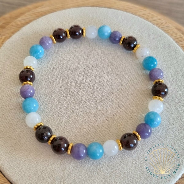 MENOPAUSE BRACELET / Natural stones Chalcedony, Moonstone, Lepidolite, Garnet / Lithotherapy, Well-being jewelry, Hot flash