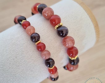 Vitality and Joy of Living Bracelet / Natural Stones Carnelian, Sunstone, Garnet / Lithotherapy Jewelry, well-being, Strength