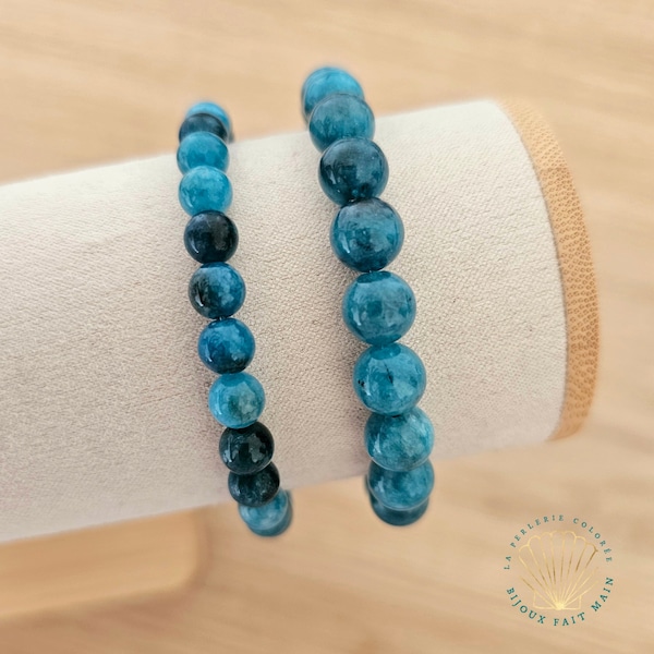 Bracelet Apatite bleue A en pierres naturelles 6mm/8mm, Bijou bien être aide minceur, Cadeau sur mesure lithothérapie, Pierre semi précieuse