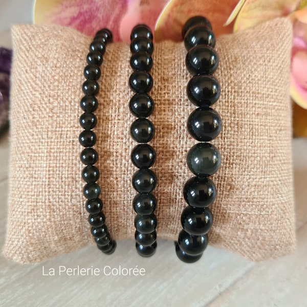 Bracelet Obsidienne oeil céleste sur mesure en pierres naturelles 4/6/8 mm, bijou lithothérapie, pierre semi-précieuse, fait main sur mesure