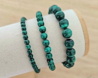 AAA Bracelet Malachite Véritable / Pierre naturelle ronde 4/6/8mm / Bijou bien être anti douleur  / Pierre semi précieuse anti inflammatoire