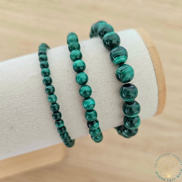 AAA Bracelet Malachite Véritable / Pierre naturelle ronde 4/6/8mm / Bijou bien être anti douleur  / Pierre semi précieuse anti inflammatoire