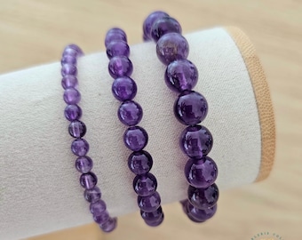 AAA Bracelet AMETHYSTE d'Uruguay sur mesure en pierres naturelles 4/6/8 mm / Bijou lithothérapie pierre semi-précieuse / Cadeau St Valentin