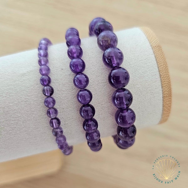 AAA Bracelet AMETHYSTE d'Uruguay sur mesure en pierres naturelles 4/6/8 mm / Bijou lithothérapie pierre semi-précieuse / Cadeau St Valentin