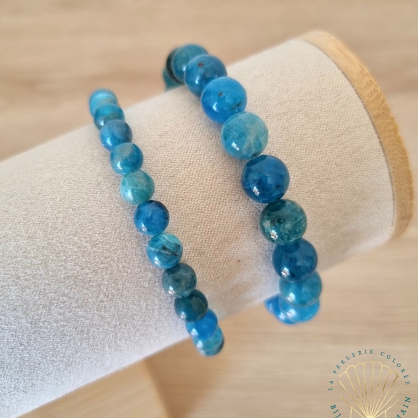 AAA Bracelet Apatite bleue perles naturelles 6mm/8mm / Pierre naturelle semi précieuse véritable / Bijou lithothérapie bien être / Cadeau