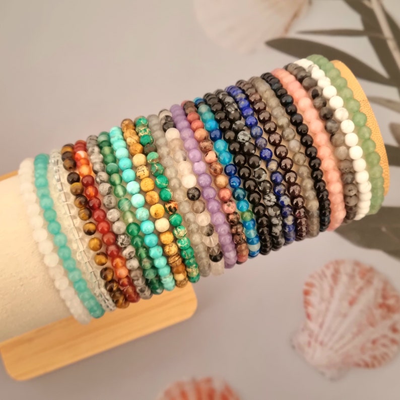Handmade and custom-made 4 mm natural pearl bracelet / Semi-precious stones / Choice of 40 natural stones / Litho gift idea image 8