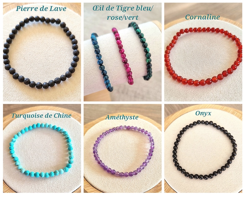 Handmade and custom-made 4 mm natural pearl bracelet / Semi-precious stones / Choice of 40 natural stones / Litho gift idea image 3