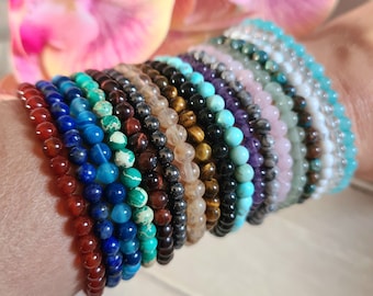 Handmade and custom-made 4 mm natural pearl bracelet / Semi-precious stones / Choice of 40 natural stones / Litho gift idea