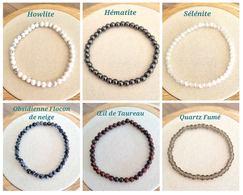 Handmade and custom-made 4 mm natural pearl bracelet / Semi-precious stones / Choice of 40 natural stones / Litho gift idea image 4