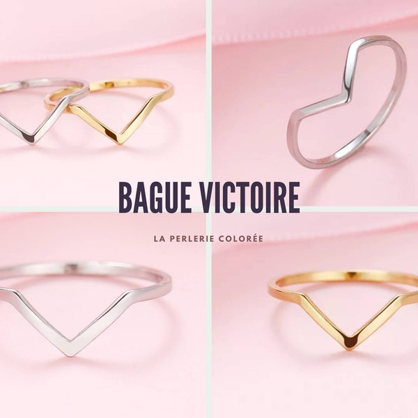 Bague VICTOIRE / Anneau chevron simple lettre V / Acier inoxydable 316L/ Paqué or 18k / Bague simple et minimaliste / Cadeau femme et fille