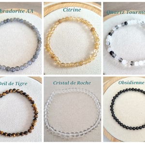 Bracelet Perles naturelles 4 mm fait main et sur mesure / Pierres semi-précieuses / Au choix parmi 40 pierres naturelles / Idée cadeau litho zdjęcie 7