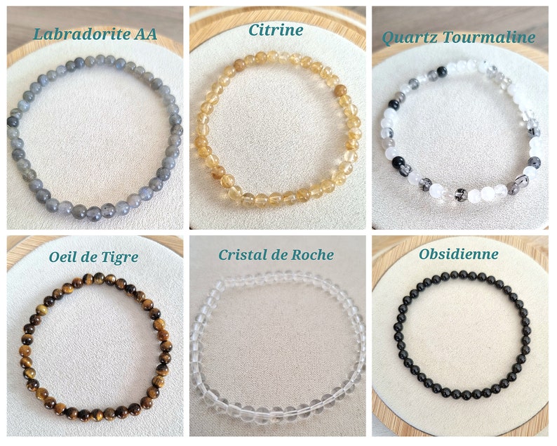 Bracelet Perles naturelles 4 mm fait main et sur mesure / Pierres semi-précieuses / Au choix parmi 40 pierres naturelles / Idée cadeau litho zdjęcie 7