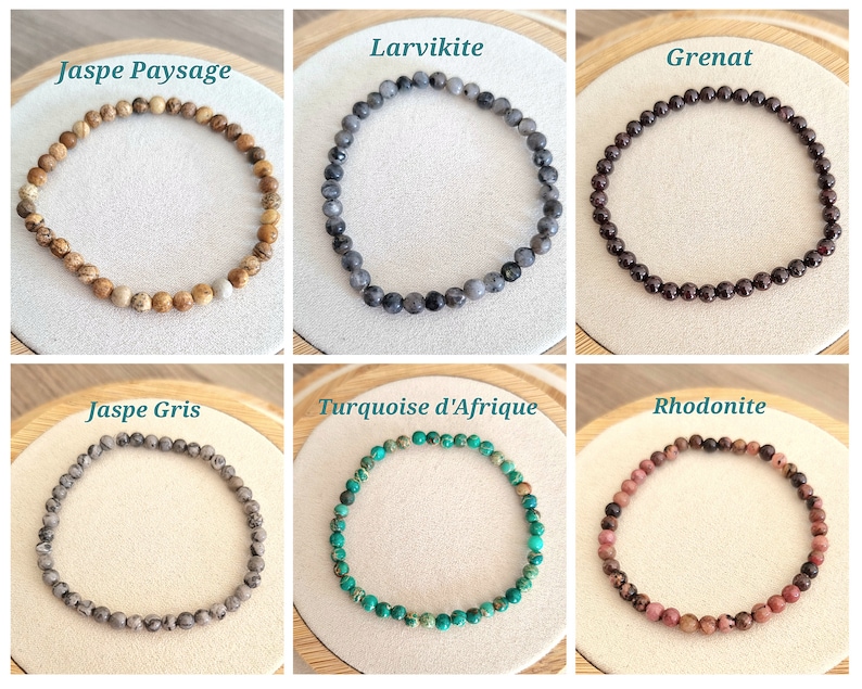 Bracelet Perles naturelles 4 mm fait main et sur mesure / Pierres semi-précieuses / Au choix parmi 40 pierres naturelles / Idée cadeau litho zdjęcie 5