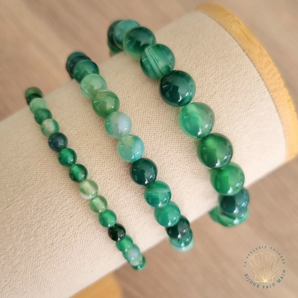 Bracelet Agate verte sur mesure en perles naturelles 4/6/8 mm, bijou bien être lithothérapie pierre naturelle, made in France, Cadeau enfant