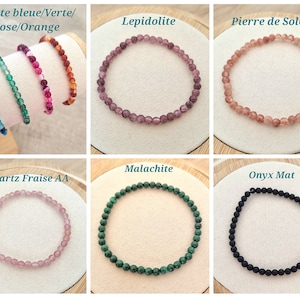 Bracelet Perles naturelles 4 mm fait main et sur mesure / Pierres semi-précieuses / Au choix parmi 40 pierres naturelles / Idée cadeau litho zdjęcie 2