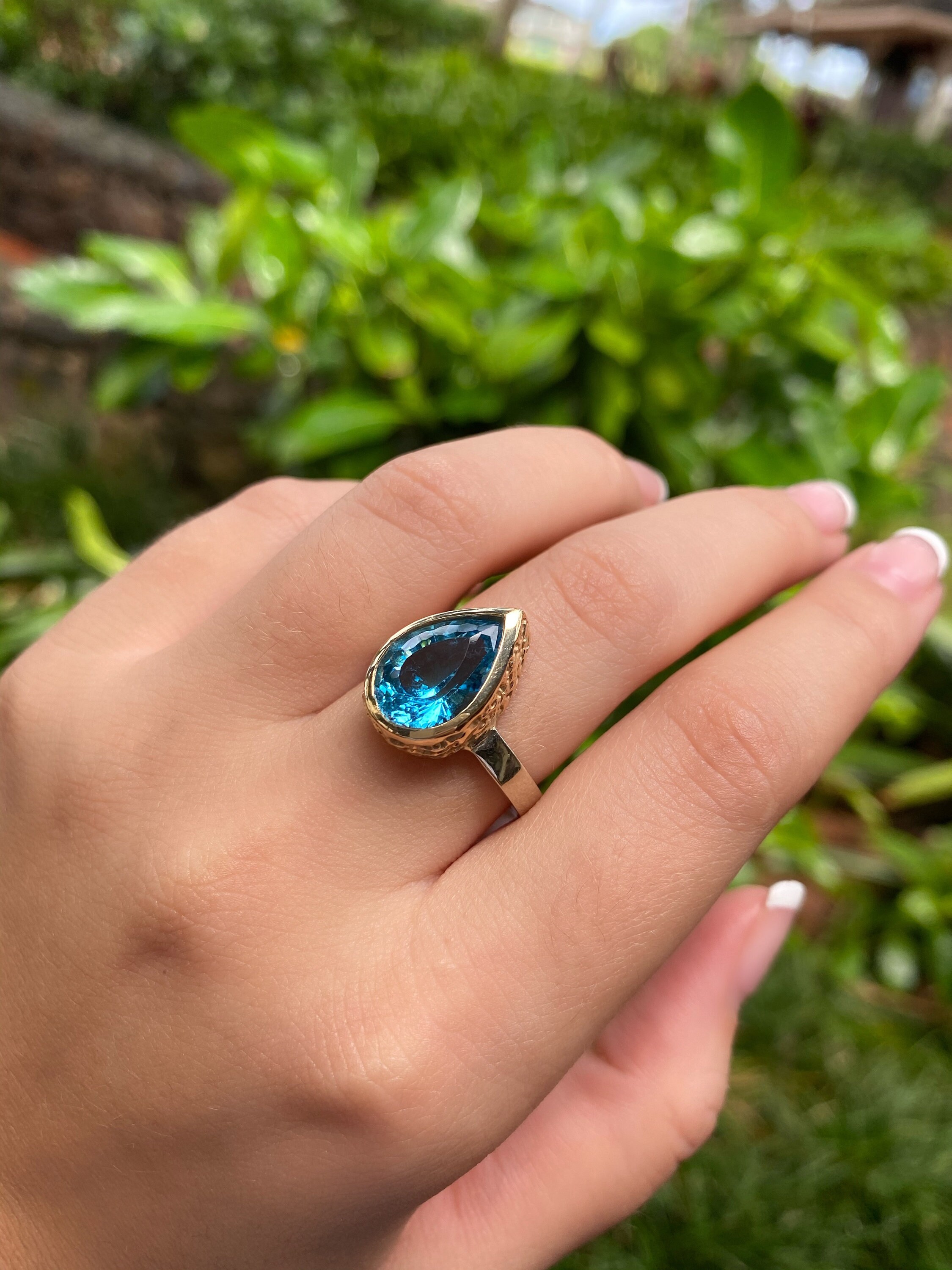 14K Gold Blue Topaz Ring With a Silver Band - Etsy Australia