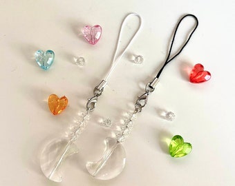 Crystal Moon Phone Charm | Mini Beaded Keychain