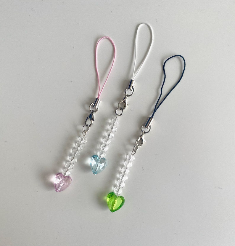 Pastel Heart Phone Charm | Mini Beaded Keychain bild 1