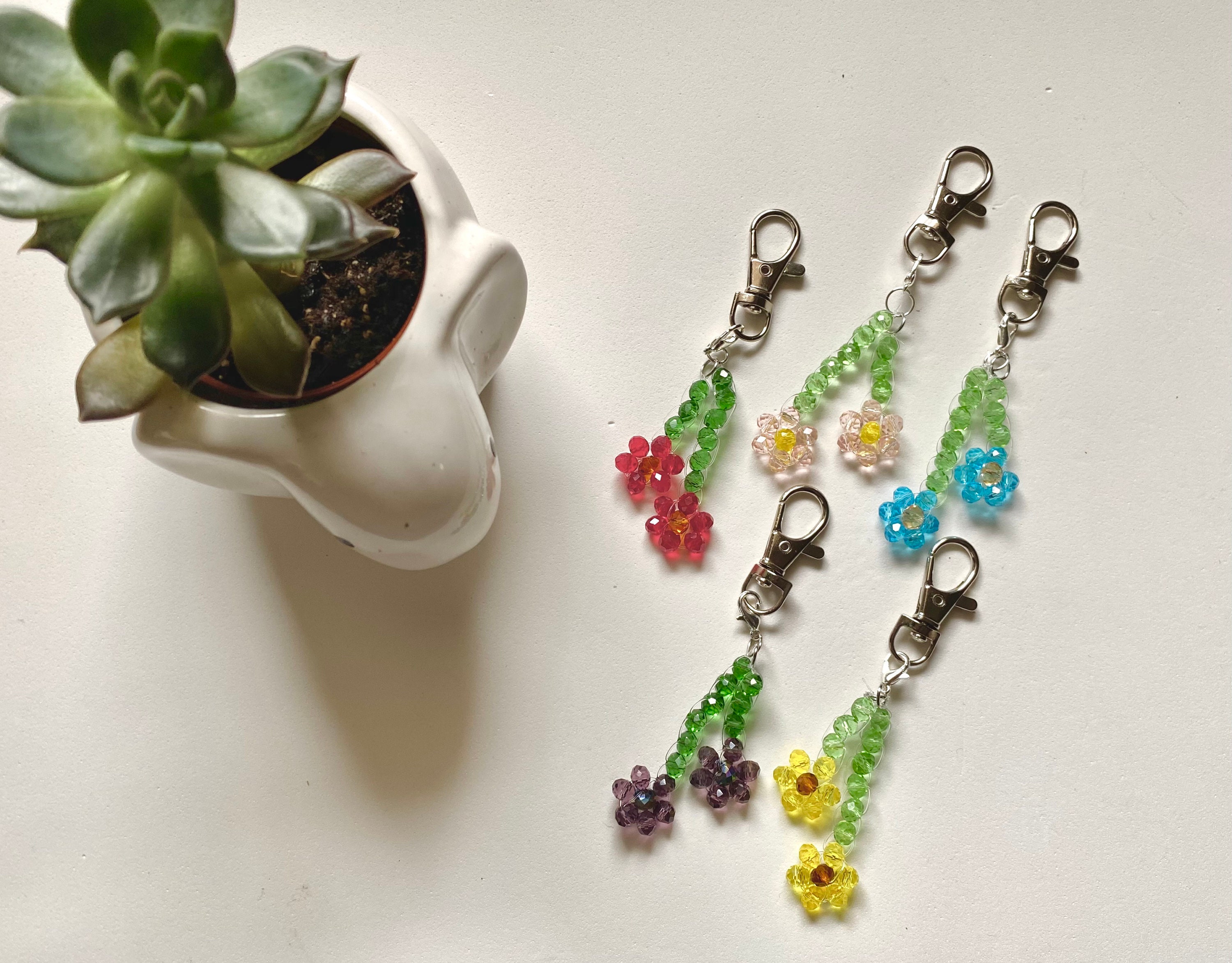 Beaded Flower Keychain Etsy