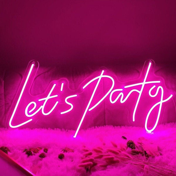 Lets Party Neon Sign - Party Decor, LED Neon Sign, Pool Party Sign, Garden Party Sign, Home Bar Neon Sign, Light Word Sign, Neon Light Sign