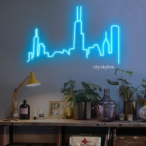 Chicago Skyline neon sign - Custom Skyline, Boston Skyline Gift, , Miami Skyline Wall Art, Neon Skyline Sign, Skyline Neon sign，City skyline