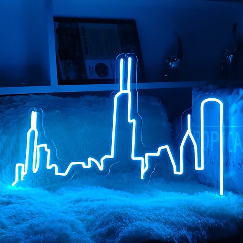 Chicago Skyline Neon Sign Custom Skyline Boston Skyline Etsy