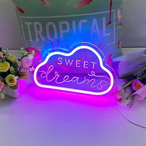 Luce al neon Sweet Dreams Cloud / Insegna al neon LED personalizzata / Arte da parete al neon per camera da letto da sogno / Insegna luminosa al neon fatta a mano / Idea regalo insegna al neon