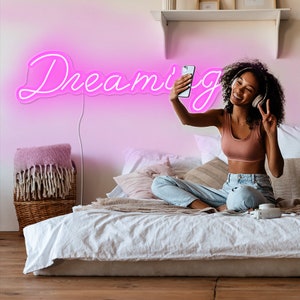Dreaming Neon Sign | Neon Home and Bedroom Decor | Neon Wall Art | Custom LED Neon Sign | Handmade Neon Art