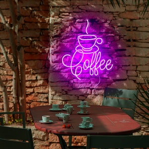 Coffee LED Neon Sign | Custom Coffee Shop Neon Wall Art | Neon Cafe Decor | Business Neon Signs | Coffee Cut Line Art Neon Light Sign