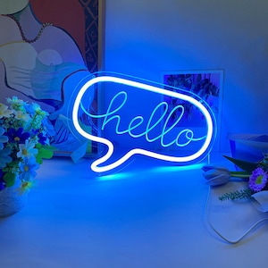 Hello Neon Sign | Neon Bedroom Decor | Wall Art For Home and Business | Handmade Neon Lamp | Custom LED Neon Sign | USB Powered Light Sign