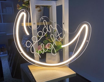 Goodnight Moon Neon Sign | Dreamy Night Light | Neon Bedroom Decor | Good Night Home Wall Art | Handmade LED Neon Sign