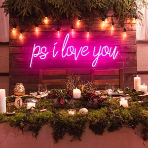 ps i love you neon ligh, customized neon, bedroom wall art, personalized neon, custom neon sign,  neon sign wall art, LED neon decorations