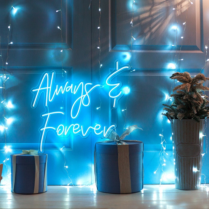Forever & Always Neon Sign – Custom Wall Art For Weddings, Anniversaries, Bedrooms, Or Parties (24-Inch, USB-Powered, Cool White)