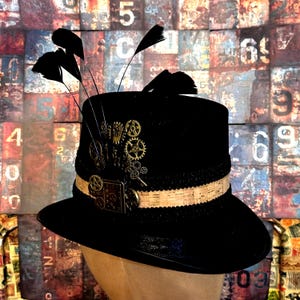 Steampunk Black Top Hat: Feathered Duke/Duchess Accessory