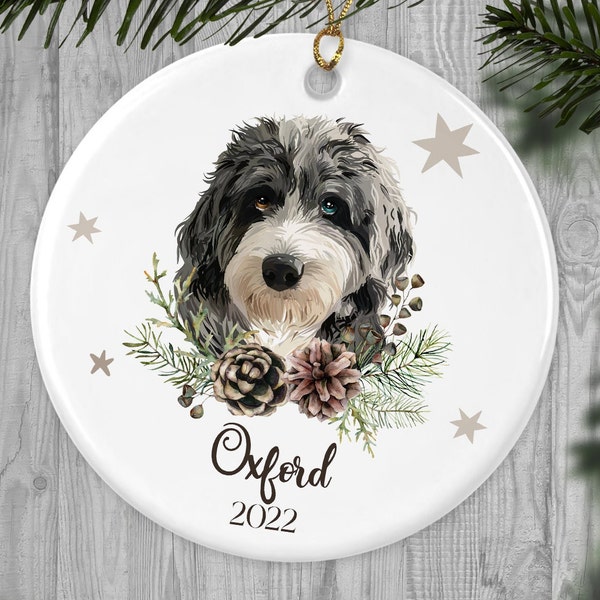 Custom Blue Merle Doodle Christmas Ornaments, Personalized Gift for the Labradoodle owner, Merle Doodle gift, Custom Aussie Doodle Gifts