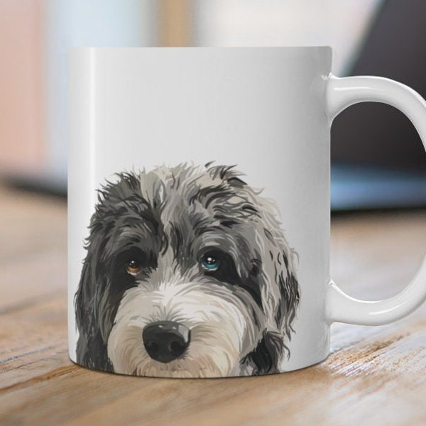 Custom doodle dog Mugs,Aussiedoodle, sheepadoodle, merle doodle, blue merle dog, aussie doodle, merle poodle