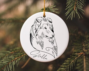 Custom rough collie Porcelain Ornaments, collie memorial gift, collie christmas ornament