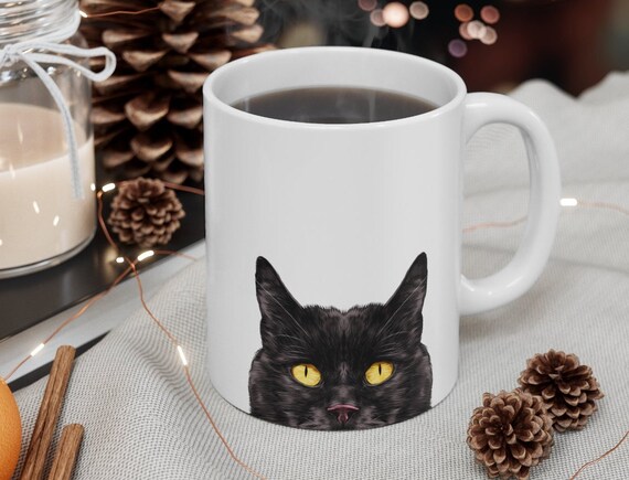 Black Cat Portrait Mugs Crazy Cat Lady Gift Cat Mom and Cat Dad