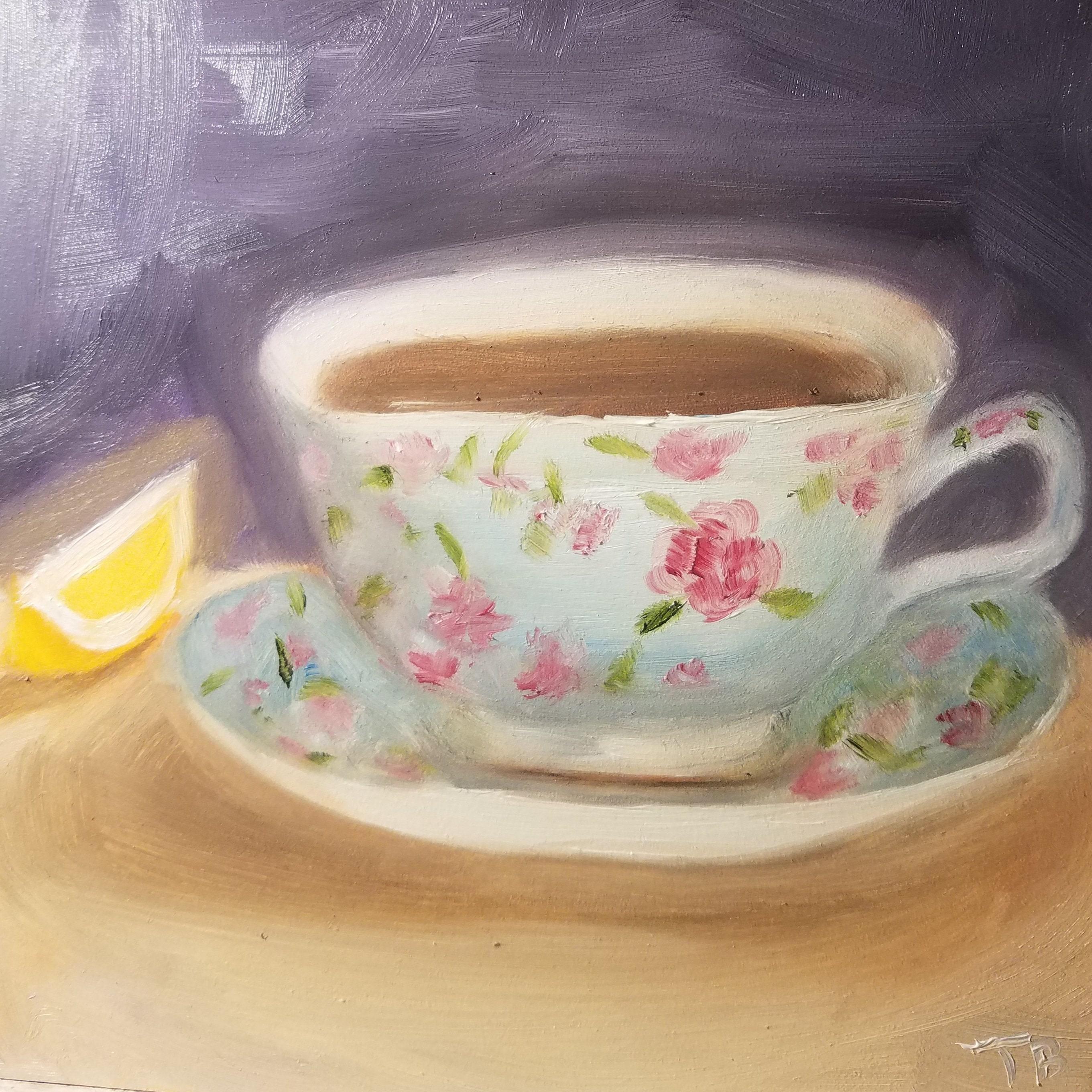 Gewürz-Tee und Zitrone 6 "x 6" Original Ölgemälde, Öl auf Panel, zeitgenössischen Realismus, Impressionismus, Stillleben, handgefertigt, ein Von-Kind