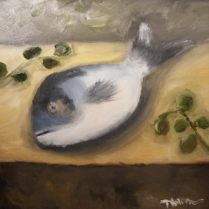 Fresh Bass Original Oil Paintings 6&quot; x 6&quot;, oil on panel, contemporary realism, Impressionism, still life, handmade, one of kind