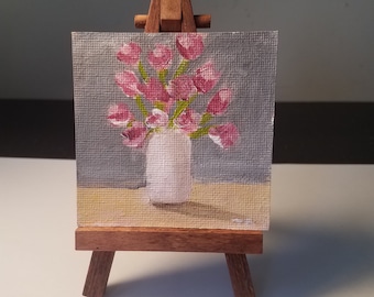 Blumenstrauß 2 &quot;x 2&quot;, Original Acrylbild, Kühlschrank-Magnet, handgefertigt, Stillleben, Mini-Leinwand, kleine Malerei, bildende Kunst