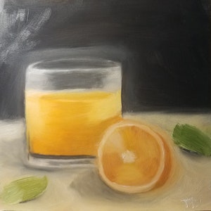 Fresh Juice 6&quot; x 6&quot; Original Oil Paintings, oil on panel, contemporary realism, Impressionism, still life, handmade, one of kind