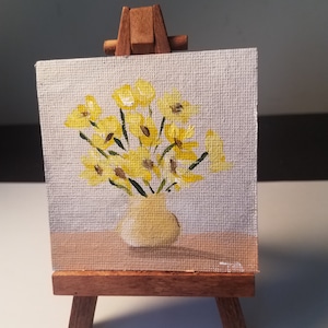 Bouquet of Flowers 2&quot; x 2&quot;, Original acrylic painting, refrigerator magnet, handmade, still life, mini canvas, small  painting, fine art
