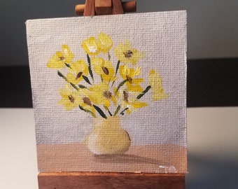 Blumenstrauß 2 &quot;x 2&quot;, Original Acrylbild, Kühlschrank-Magnet, handgefertigt, Stillleben, Mini-Leinwand, kleine Malerei, bildende Kunst