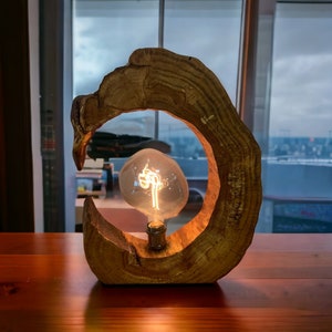 Einzigartige Eichenholz-Lampe Leuchte Baumscheibe Bild 3