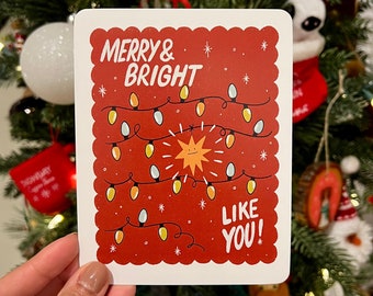 Holiday cards, merry and bright cards, holiday vintage card, holiday greeting card, funny holiday cards, Christmas flat cards, simple cards