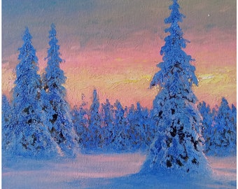 Winter Forest Snow Trees Artwork Original Oil Paintin Custom painting