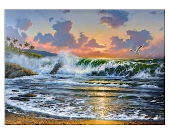 Hawaii Seascape Oil Painting: Original Ocean Coast Artwork, 20x28"