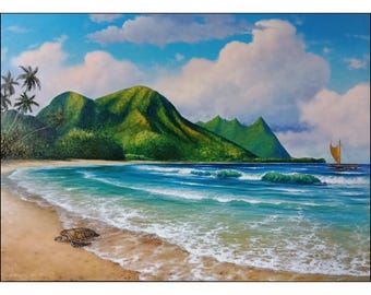 Kauai Beach Oil Painting: Hawaii Seascape Art, 20x28 inches