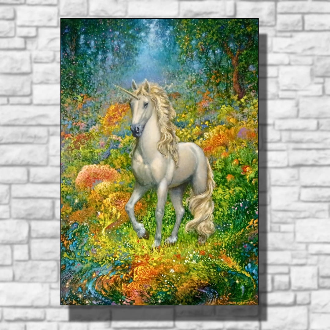 Unicorn Painting Fantasy Forest Art Original Oil Painting on Canvas 20 ...
